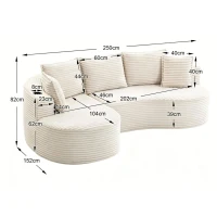 Bogesofa imbottito con portabicchieri su entrambi i lati, cuscini e tasca laterale, 250x152x82 cm, Beige(m-3)