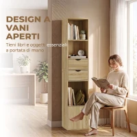 HOMCOM Libreria 6 Ripiani Con Cassetto, Sportello, Mensole Aperte, 30x24x158 Cm, Rovere(m-6)