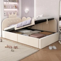Letto singolo a L imbottito con spazio contenitore inferiore, 209x96x96 cm, Beige(m-4)