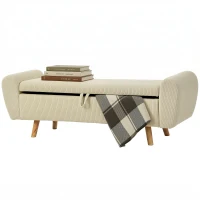 HOMCOM Banco Almacenaje 150 cm Tapizado en Pana Banco Pie de Cama con Brazos Redondeados y Patas de Madera Beige(m-11)
