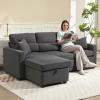 HOMCOM Verstellbares Bettsofa, L-förmiges Gästesofa mit Bettfunktion, Stauraum, Kissen, für Wohnzimmer, Gästezimmer, Dunkelgrau(m-2)
