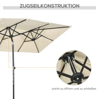 Outsunny Grote parasol, verstelbaar in hoogte en kantelbaar, 150x295x170-214 cm, Crème(m-6)