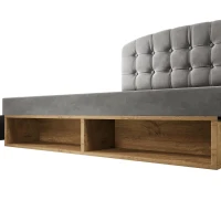 Letto matrimoniale imbottito con testiera sagomata regolabile in altezza a 3 livelli, 197x151x120 cm, Grigio(m-10)