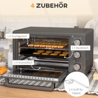 HOMCOM Minibakoven, 21 L Toasteroven met 1 draadrek en 1 bakplaat, 3 kookstanden, 100 °C-230 °C, roestvrij staal, glas, grijs(m-6)