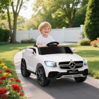 AIYAPLAY Elektroauto für Kinder, 12V Kinderauto mit Fernbedienung, LED-Lichter, Musik, 3 Geschwindigkeiten, 3-6 Jahre, Weiß(m-2)