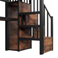 Letto a soppalco con ripiani portaoggetti e scala contenitore, 251x96x170 cm, Nero(m-9)
