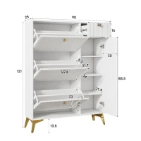Armadio scarpiera con 3 ante a ribalta salvaspazio dal design moderno, 90x25x121 cm, Bianco(m-3)