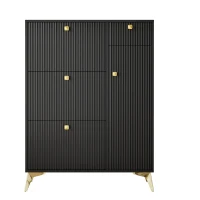 Sapateira com 3 portas basculantes, poupa-espaço com design ondulado moderno, 90x25x121 cm, Preto(m-1)