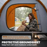 Outsunny 2 Man Tunnel Tent with Sewn-in Groundsheet, Air Vents, Rainfly, 2000mm Large Camping Tent with Bedroom, Porch, Living Area for Camping, Hiking, 426L x 206W x 154H cm, Orange(m-7)