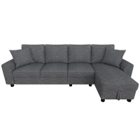 Divano angolare moderno in ciniglia con cuscini, schienale reclinabile e portabicchieri, 280x136x82 cm, Grigio(m-2)