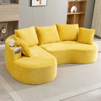 Bogesofa imbottito con portabicchieri su entrambi i lati, cuscini e tasca laterale, 250x152x82 cm, Giallo(m-1)