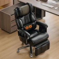 XXL Cadeira de escritório ergonómica, função de massagem e aquecimento, apoio de pés extensível e encosto regulável, 85,5x76,5x121,5 cm, Preto(m-4)