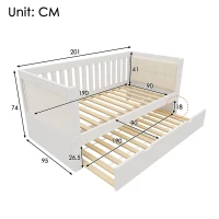 Cama de día con cama nido, sofá y cama de invitados que ahorra espacio, apta para colchones 90x190 cm, sin colchón, 201x95x74 cm, Blanco(m-3)