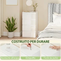 HOMCOM Cassettiera 4 cassetti Salvaspazio in Legno, 40x35x74 cm, Bianco Lucido(m-7)