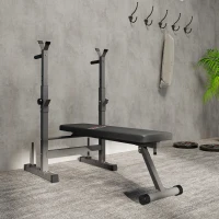 HOMCOM Panca Pesi Pieghevole con 8 Altezze Regolabili e Supporto Bilanciere in Acciaio e PU, 140x73x98-122 cm, Grigio(m-8)