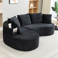 Bogesofa imbottito con portabicchieri su entrambi i lati, cuscini e tasca laterale, 250x152x82 cm, Nero(m-5)