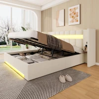 Struttura letto in velluto con striscia LED e comodini integrati, 245x212x103 cm, Beige(m-6)