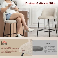 HOMCOM 2er-Set Barhocker mit Rückenlehne und Fußstütze, Polsterstühle mit Stahlbeinen für Kücheninsel, Esszimmer, Beige(m-4)