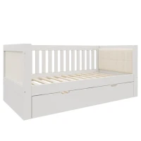 Cama de día con cama nido, sofá y cama de invitados que ahorra espacio, apta para colchones 90x190 cm, sin colchón, 201x95x74 cm, Blanco(m-6)