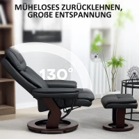 HOMCOM Relaxstoel met Voetenbank, Verstelbare Stoel, Kunstleer, Polsterstoel met Klapbare Rugleuning, Zwart(m-6)