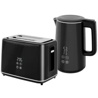 HOMCOM Keukenset met Waterkoker en Broodrooster, 7 Bruiningsstanden, Snelkoken, Roestvrij Staal, Kunststof, Zwart(m-1)