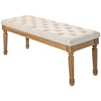 HOMCOM Bank, gestoffeerde bank met linnenlook, houten poten, bedbank voor slaapkamer, woonkamer of hal, 120 x 41 x 48 cm, crème(m-1)