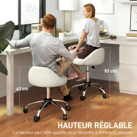 HOMCOM Tabouret à roulettes tabouret de travail pivotant 360° hauteur réglable 53-73 cm revêtement synthétique blanc(m-4)