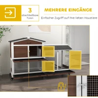 PawHut Kleindierhok met wielen, dwergkonijnenhok, ren, bitumendak, kleindierhuis, dwergkonijnenren, hout, staal, bruin(m-8)