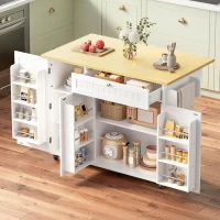 Isla de cocina móvil con encimera abatible, superficie adicional para comer y trabajar para 2–4 personas, 120x70x92 cm, Blanco(m-4)