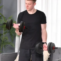 HOMCOM 2-in-1 Halterset 15 kg Verstelbare Korte Halter & Lange Halter Professioneel Dumbbell Krachttraining Zwart(m-2)