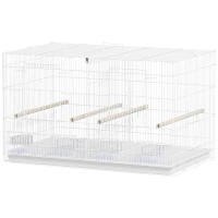 PawHut Cage à Oiseaux Volière Intérieur Acier avec Séparateur, 4 Perchoirs, Plateau Coulissant, 4 Mangeoires, 76x46x46cm, Blanc(m-12)