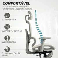 HOMCOM Cadeira de Escritório Ergonómica de Rede com Apoios de Braços 3D Reclinável até 135° Encosto de Cabeça Ajustável Bege(m-4)