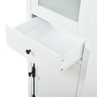 Vetrina portaoggetti a LED con 3 ripiani in vetro, cassetto e 2 ante, 55x40x200 cm, Bianco(m-10)