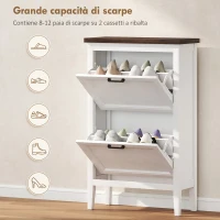 HOMCOM Scarpiera Country con 2 Cassetti Ribalta, Ripiani Regolabili, Design Bianco.(m-5)