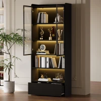 Vitrine alta, iluminação LED controlada por app, 6 prateleiras, 80x34x180 cm, Preto(m-4)