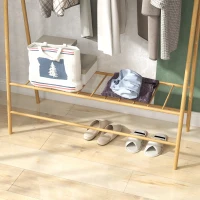 HOMCOM Bamboe Kledingrek met Schoenenrek en Haken, Vrijstaand, voor Entree, Slaapkamer, Natuurlijk Hout(m-9)