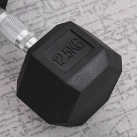 HOMCOM Mancuerna Hexagonal 12,5 kg de Hierro Fundido Recubierta de Goma para Entrenamiento en Casa Gimnasio Negro(m-8)