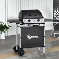 Outsunny Barbecue gaz 2 brûleurs en acier inoxydable, puissance 2,8 kW, barbecue de jardin 2 grilles, 104 x 49 x 99 cm, noir(m-10)
