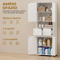 HOMCOM Mobile Bagno Alto Slim con Cassetti e Ripiani, 60x30x170 cm, Bianco Lucido(m-4)