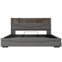 Lit rembourré 180×200 cm, lit-coffre hydraulique, sans matelas, 219x186,5x110 cm, Gris(m-2)