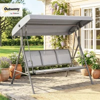Outsunny 3 Seater Garden Swing Bench, Outdoor Swing Chair Hammock with Adjustable Canopy and Steel Frame, Grey(m-2)