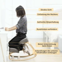 Vinsetto Ergonomische Kniestoel met Comfortabel Schommelkussen van Stof en Hout in Grijs(m-5)