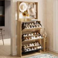 Scarpiera moderna con ganci, ripiani divisori regolabili in altezza e struttura antiribaltamento, 75x24x180 cm, color legno(m-4)