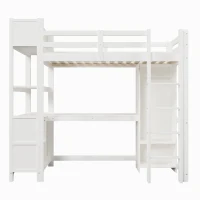 Letto a soppalco per bambini 6+ anni con parapetto di sicurezza, 232.5x100x189.5 cm, Bianco(m-2)