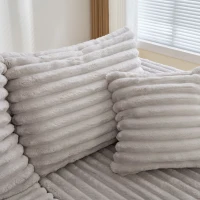 Divano a U in velluto a coste con portabicchieri integrato e tasca laterale, imbottitura a molle, 320x155x88 cm, Grigio chiaro(m-9)