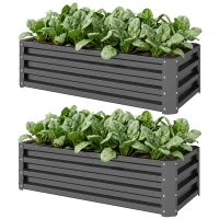 Outsunny Set of Two 110 x 50cm Steel Planter Boxes -  Light Grey(m-11)