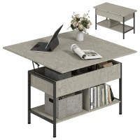 HOMCOM höhenverstellbarer und erweiterbarer Couchtisch, Wohnzimmertisch mit verstecktem Fach und offenen Regalen, 98x49x55cm, grau(m-8)