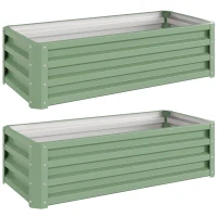 Outsunny Set of Two 110 x 50cm Steel Planter Boxes -  Light Green(m-1)