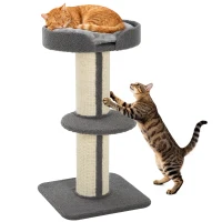 PawHut Kratzbaum Katzenturm 91 cm mit Sisalstämme, Plattform, Kissen mehrstöckiger Katzenkratzbaum, Kletterbaum, für mittelgroße Katzen, Grau(m-12)