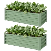 Outsunny Set of Two 110 x 50cm Steel Planter Boxes -  Light Green(m-11)